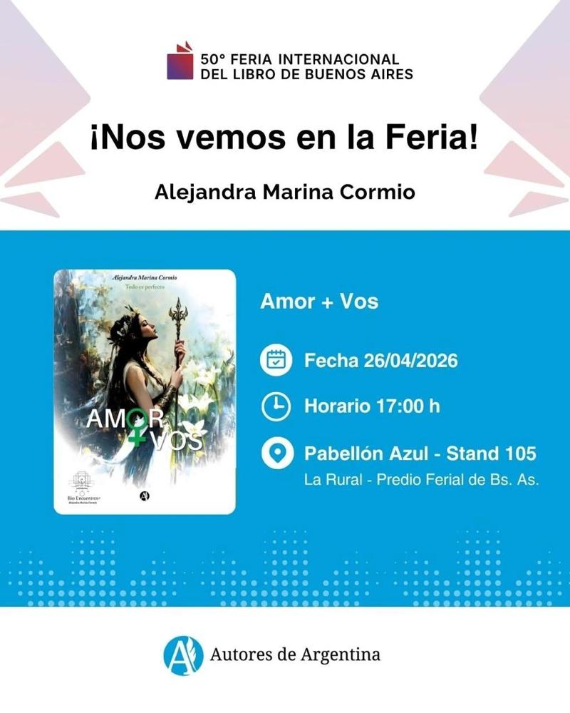 Invitación a la Feria Internacional del Libro de Buenos Aires, Pabellón Azul, stand 105